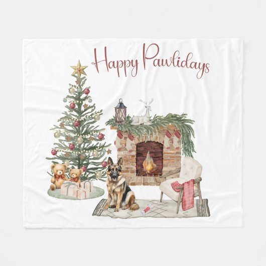 Happy Pawlidays Dog Design - German Shepherd Fleecedecke (Vorderseite (Horizontal))