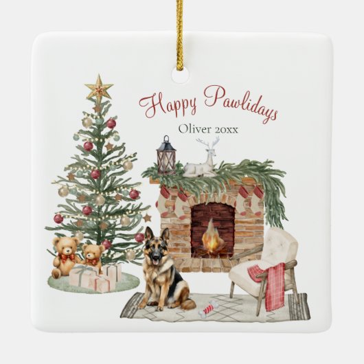Happy Pawlidays Dog Design - German Shepherd Keramikornament (Rückseite)