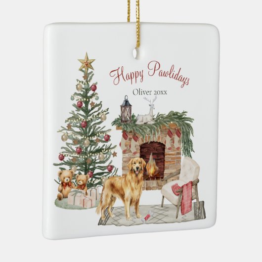 Happy Pawlidays Dog Design - Golden Retriever Keramikornament (Rechts)