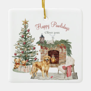 Happy Pawlidays Dog Design - Golden Retriever Keramikornament