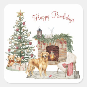 Happy Pawlidays Dog Design - Golden Retriever Quadratischer Aufkleber