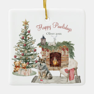 Happy Pawlidays Dog Design - Husky Keramikornament