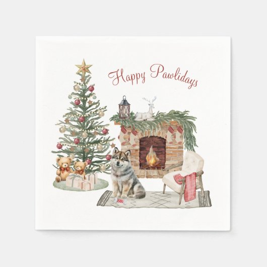 Happy Pawlidays Dog Design - Husky Serviette (Vorderseite)