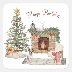 Happy Pawlidays Dog Design - Jack Russell Quadratischer Aufkleber