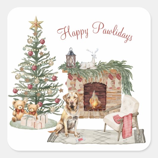 Happy Pawlidays Dog Design - Labrador Retriever Quadratischer Aufkleber (Vorderseite)