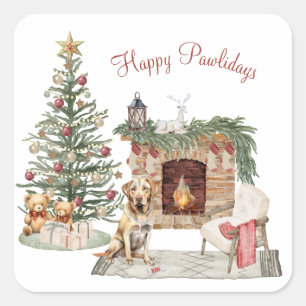 Happy Pawlidays Dog Design - Labrador Retriever Quadratischer Aufkleber