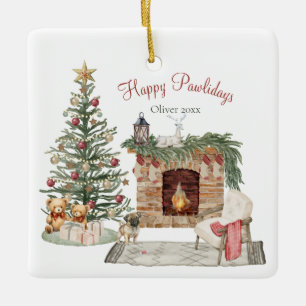Happy Pawlidays Dog Design - Mops Keramikornament