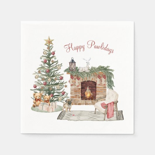 Happy Pawlidays Dog Design - Mops Serviette (Vorderseite)