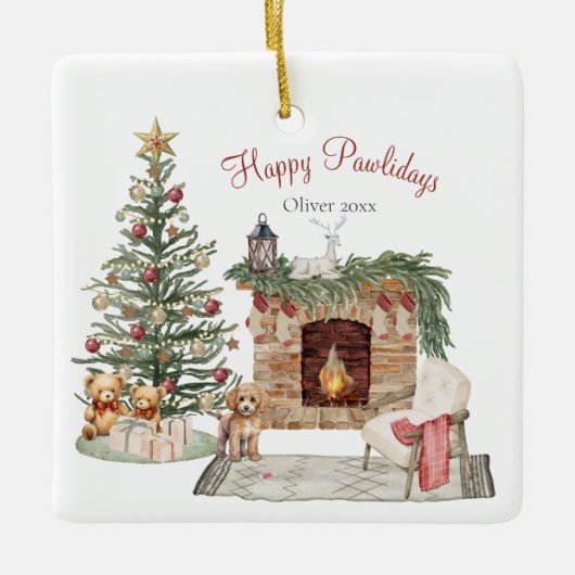 Happy Pawlidays Dog Design - Poodle Keramikornament (Vorderseite)