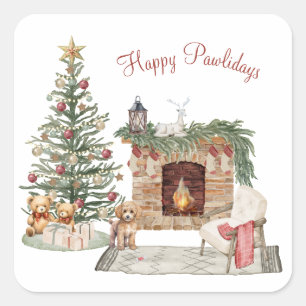 Happy Pawlidays Dog Design - Poodle Quadratischer Aufkleber