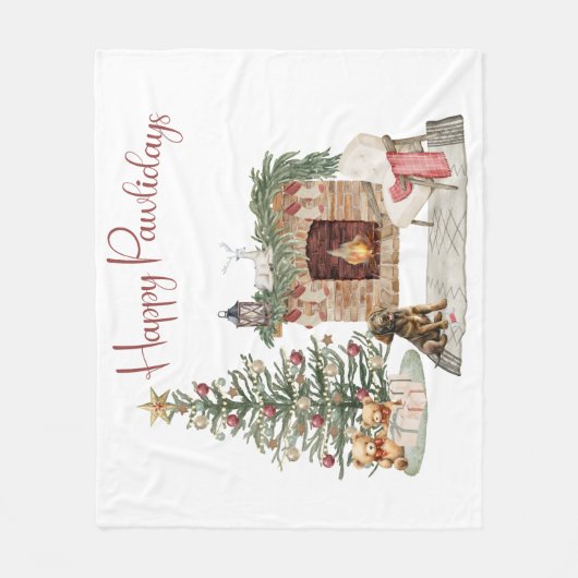 Happy Pawlidays Dog Design - Schokolade Labrador Fleecedecke (Vorderseite)