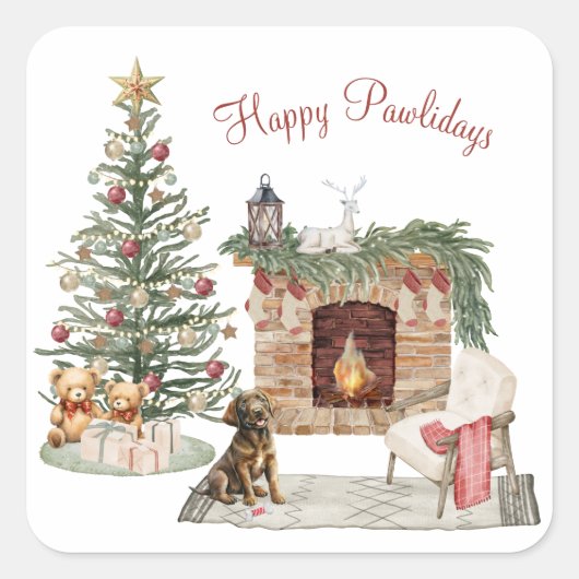 Happy Pawlidays Dog Design - Schokolade Labrador Quadratischer Aufkleber (Vorderseite)
