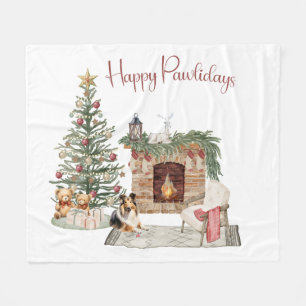 Happy Pawlidays Dog Design - Sheltie Fleecedecke