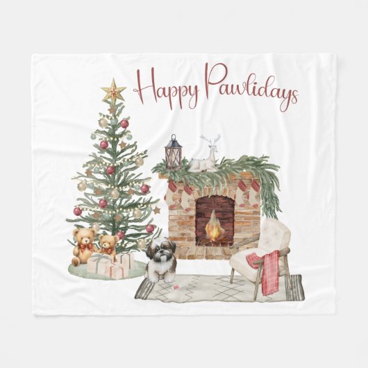 Happy Pawlidays Dog Design - Shih Tzu Fleecedecke (Vorderseite (Horizontal))