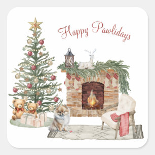 Happy Pawlidays Dog Design - Spitz Quadratischer Aufkleber