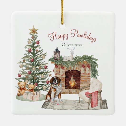 Happy Pawlidays Dog Design - St. Bernard Keramikornament (Rückseite)