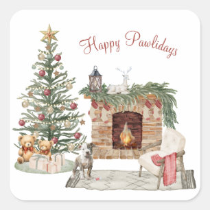 Happy Pawlidays Dog Design - Staffordshire Terrier Quadratischer Aufkleber
