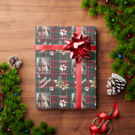 Happy Pawlidays Dog Green Red Karierte Weihnachten Geschenkpapier