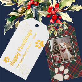 Happy Pawlidays Dog Paw Kariertes Foto Weihnachten Geschenkanhänger