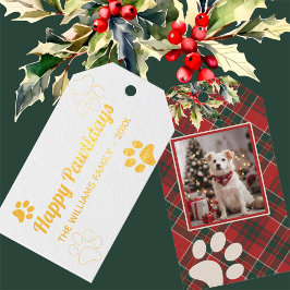 Happy Pawlidays Dog Paw Rotes Kariertes Foto Weihn Geschenkanhänger