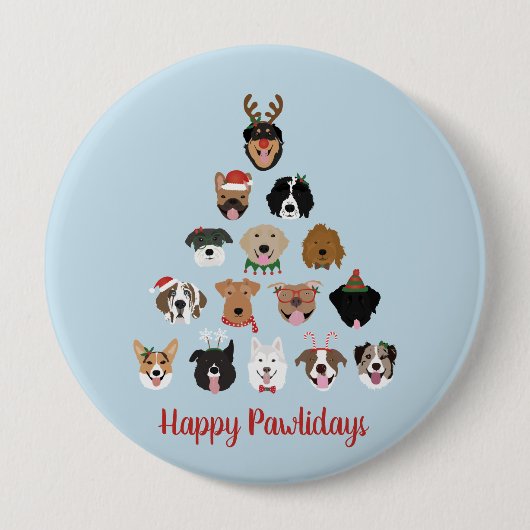 Happy Pawlidays Dog Weihnachtsbaum Button (Vorderseite)