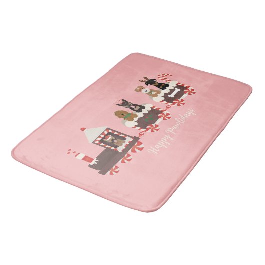 Happy Pawlidays Dog Weihnachtszug Badematte (Schrägansicht)