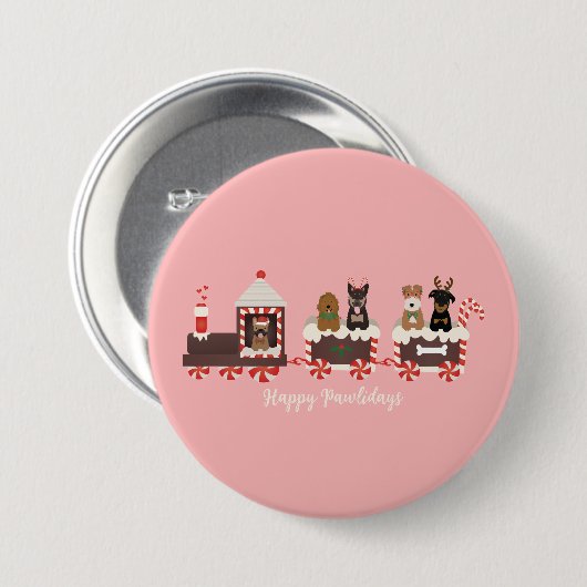 Happy Pawlidays Dog Weihnachtszug Button (Vorne & Hinten)
