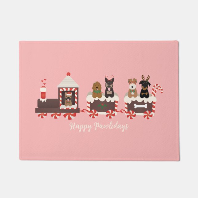 Happy Pawlidays Dog Weihnachtszug Fußmatte (Vorderseite)
