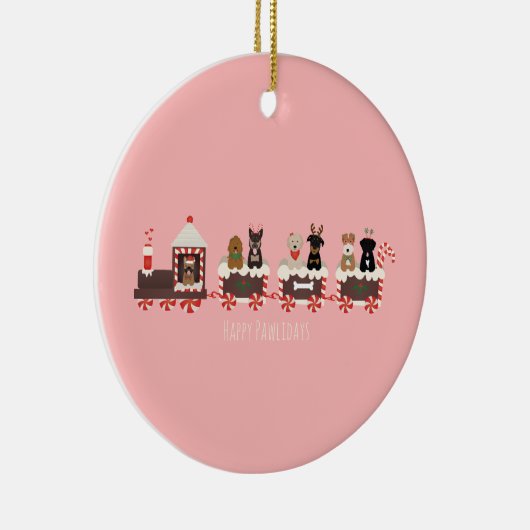 Happy Pawlidays Dog Weihnachtszug Keramik Ornament (Rechts)