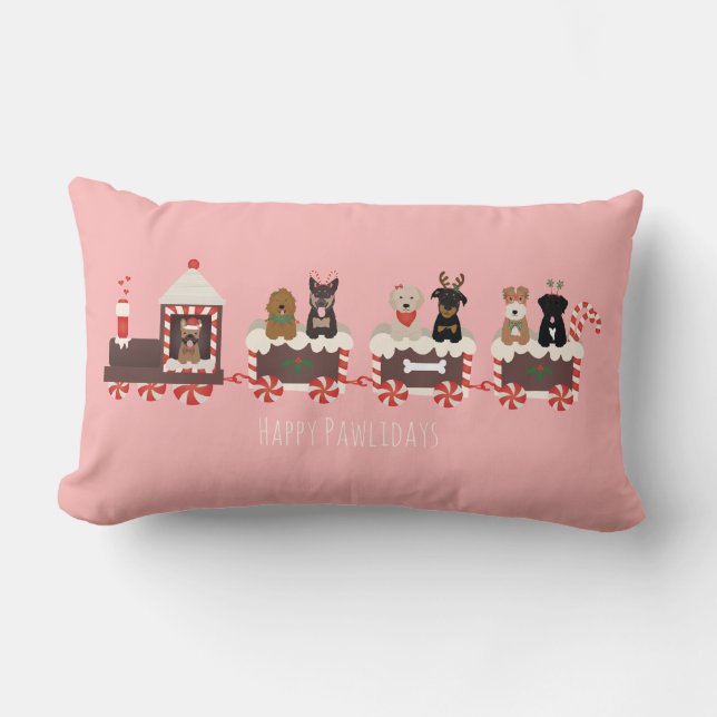 Happy Pawlidays Dog Weihnachtszug Lendenkissen (Vorderseite)