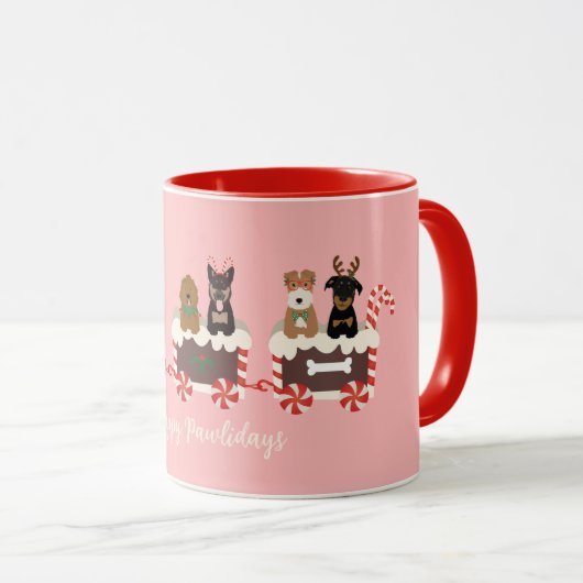 Happy Pawlidays Dog Weihnachtszug Tasse (VorderseiteRechts)