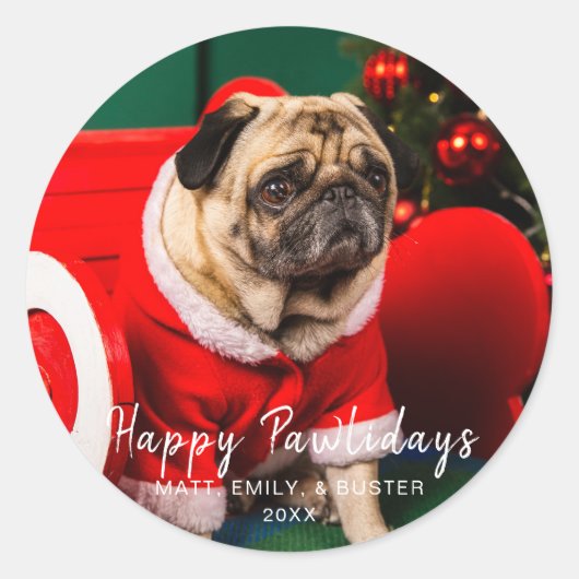Happy Pawlidays Family Pet Hund Foto Weihnachten Runder Aufkleber (Vorderseite)
