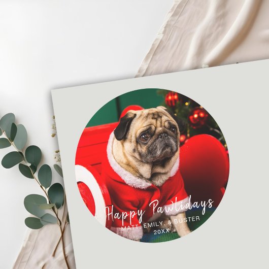 Happy Pawlidays Family Pet Hund Foto Weihnachten Runder Aufkleber