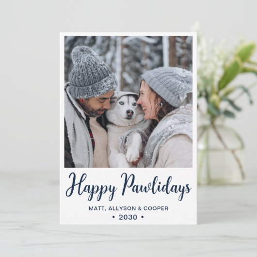 Happy Pawlidays Foto Feiertagskarte (Stehend Vorderseite)