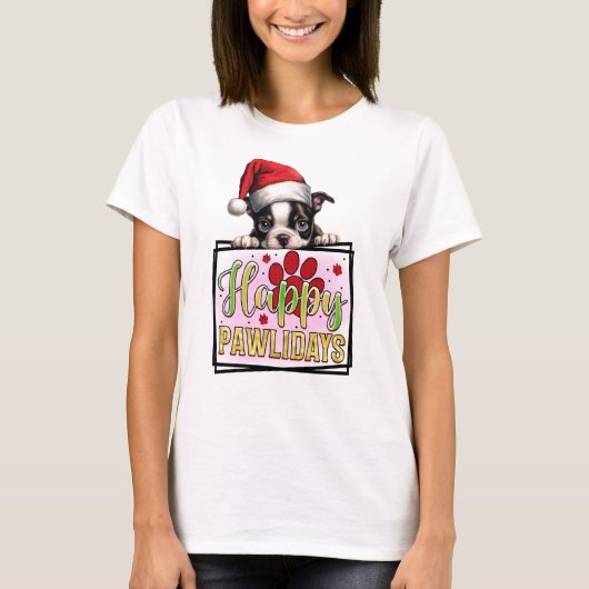 Happy Pawlidays French Bulldog T-Shirt (Vorderseite)