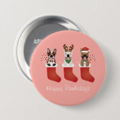 Happy Pawlidays French Bulldogs Christmas Strumpf Button (Vorne & Hinten)