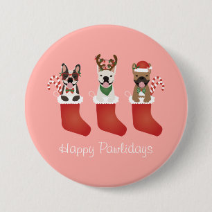 Happy Pawlidays French Bulldogs Christmas Strumpf Button