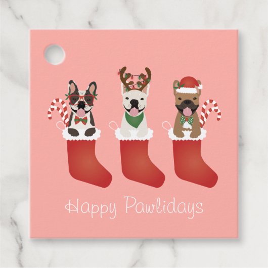 Happy Pawlidays French Bulldogs Christmas Strumpf Geschenkanhänger (Vorderseite)
