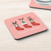 Happy Pawlidays French Bulldogs Christmas Strumpf Getränkeuntersetzer (Linke Seite)