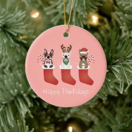 Happy Pawlidays French Bulldogs Christmas Strumpf Keramik Ornament