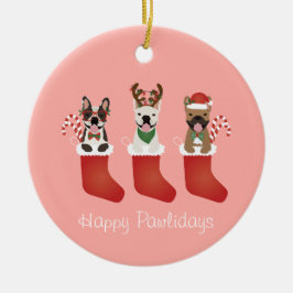 Happy Pawlidays French Bulldogs Christmas Strumpf Keramik Ornament