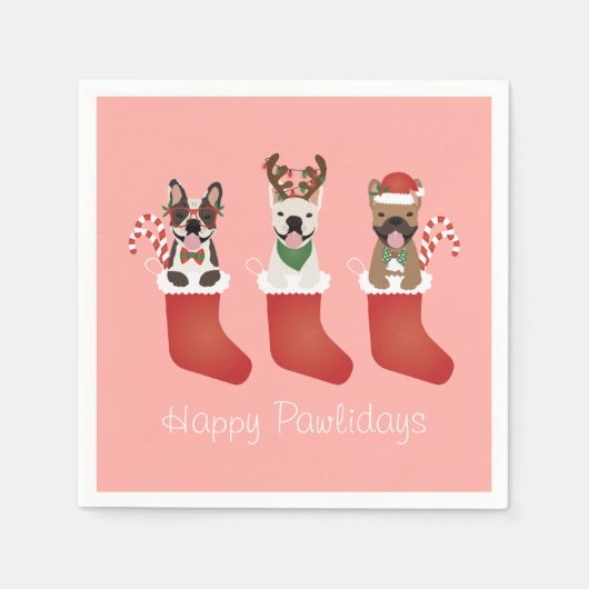 Happy Pawlidays French Bulldogs Christmas Strumpf Serviette (Vorderseite)