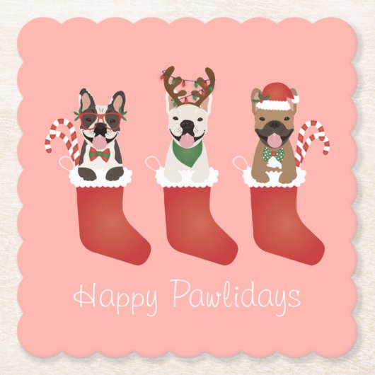 Happy Pawlidays French Bulldogs Christmas Strumpf Untersetzer (Vorderseite)