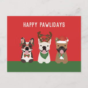 Happy Pawlidays French Bulldogs Feiertagspostkarte