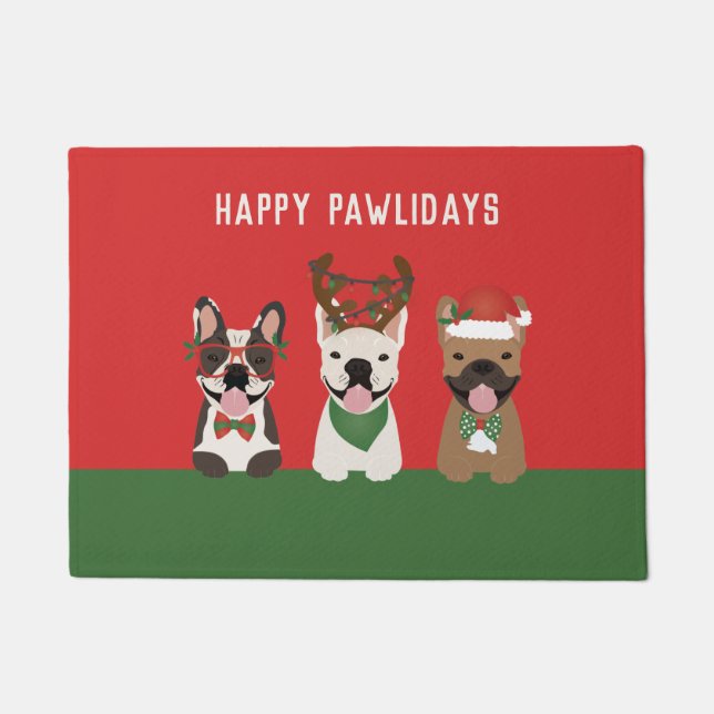 Happy Pawlidays French Bulldogs Fußmatte (Vorderseite)