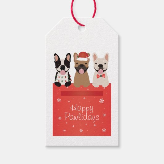 Happy Pawlidays French Bulldogs Geschenkanhänger (Vorderseite)