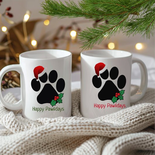 Happy Pawlidays Fun Santa Paw Print Weihnachten Ta Kaffeetasse