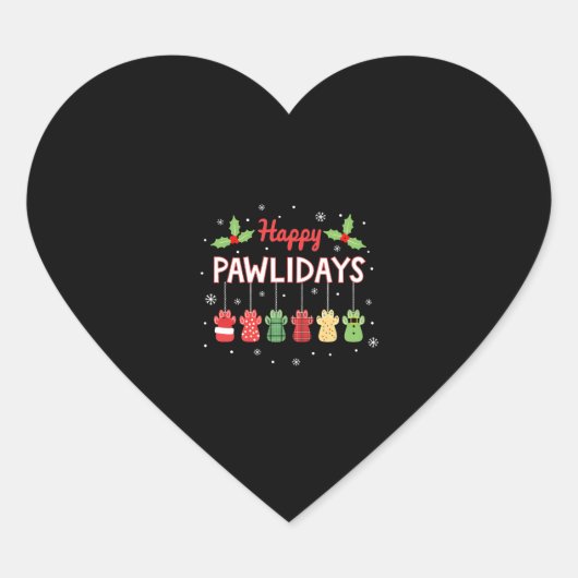 Happy Pawlidays Funny Christmas Dog Paw Xmas Dogs Herz-Aufkleber (Vorderseite)