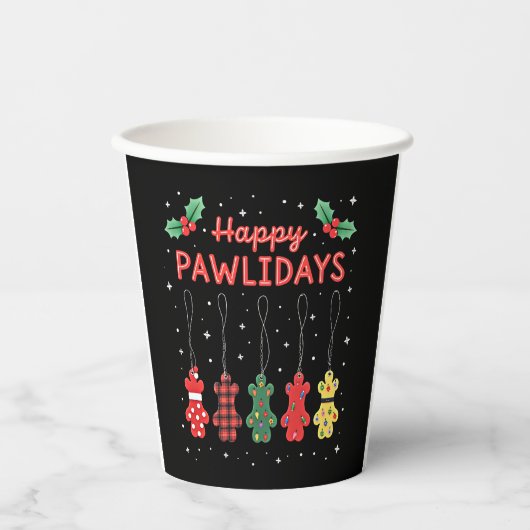 Happy Pawlidays Funny Christmas Dog Paw Xmas Dogs Pappbecher (Vorderseite)