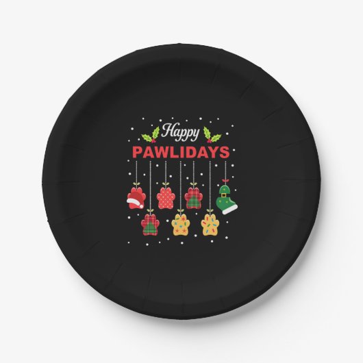 Happy Pawlidays Funny Christmas Dog Paw Xmas Dogs Pappteller (Vorderseite)